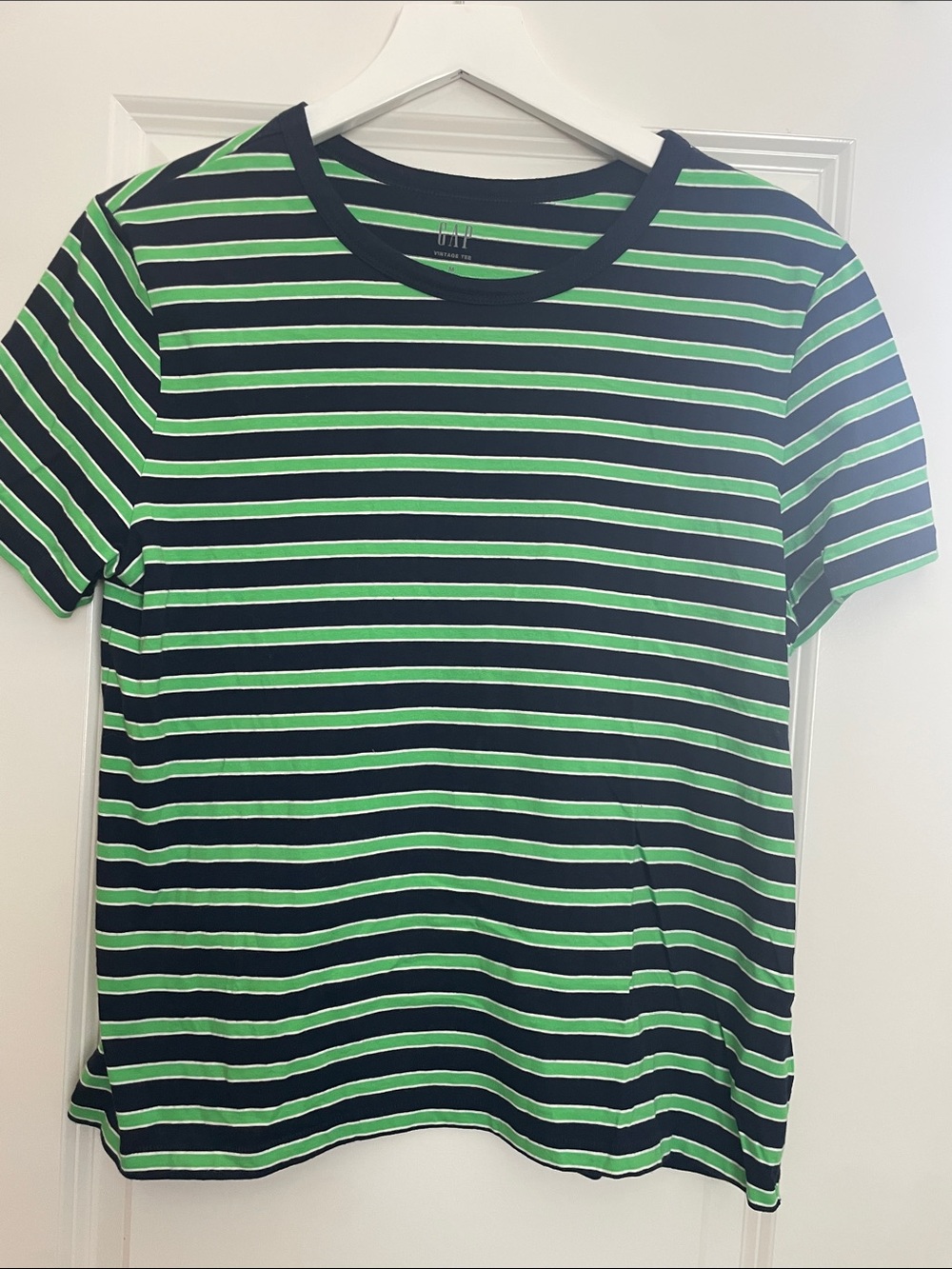 GAP Navy and Bright Green Striped Short-Sleeve Tee